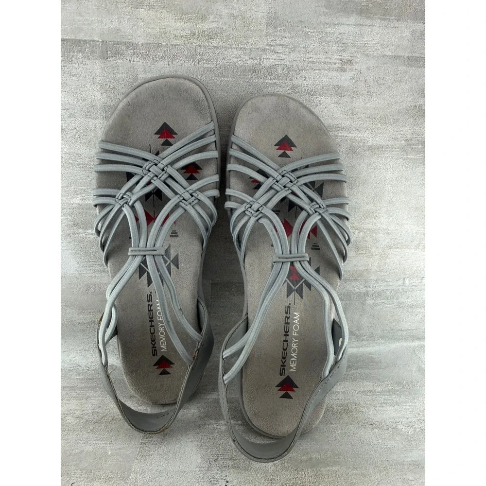 Skechers Reggae Slim Vacay Grey Strappy Sandals Women Size 8 Walking Hiking